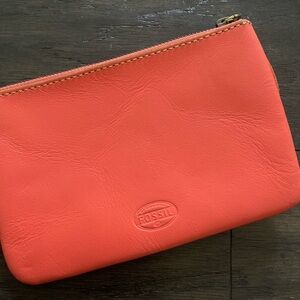 Fossil Women's Vintage Orange Clutch Gold Zipper Lock